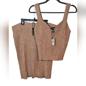 Express WOMENS Apricot Ribbed Knit Skirt And Crop Top